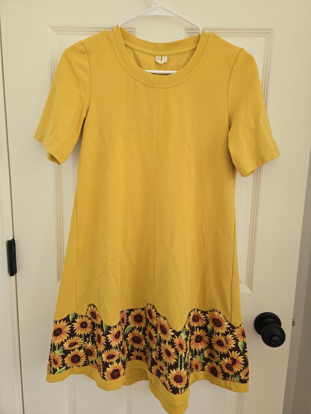 Upcycled Yellow Sunflower Hem A-Line Dress Arket, XS, Organic Cotton, 90s